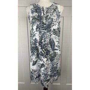 Tahari NWT Linen Tropical Print Shift Dress Sleeveless Pockets Pintuck Size S